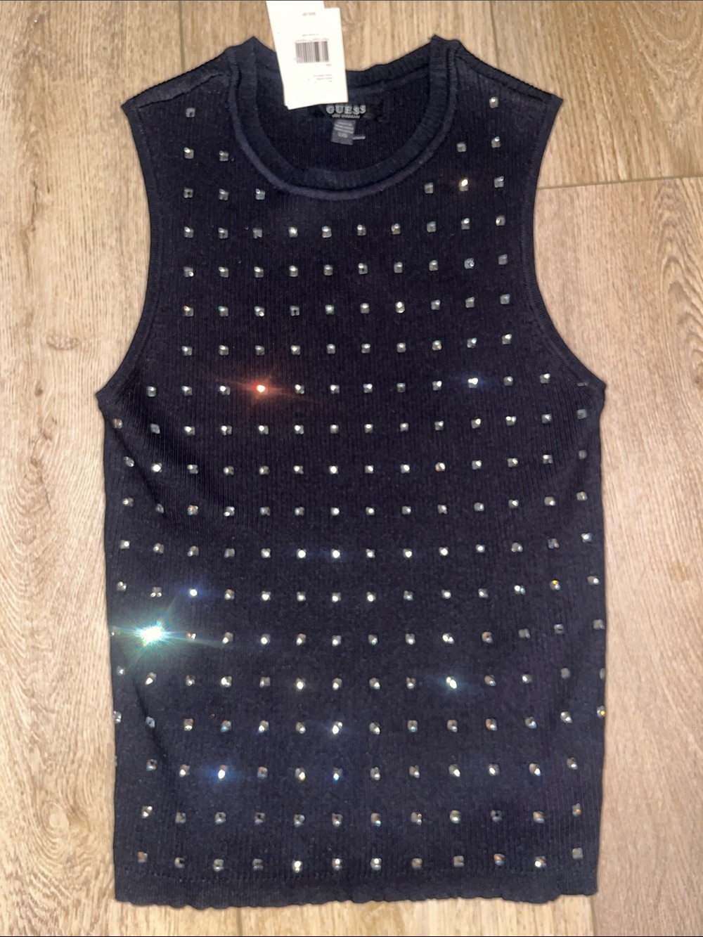 Guess Black Sleeveless Studded Knit Tank